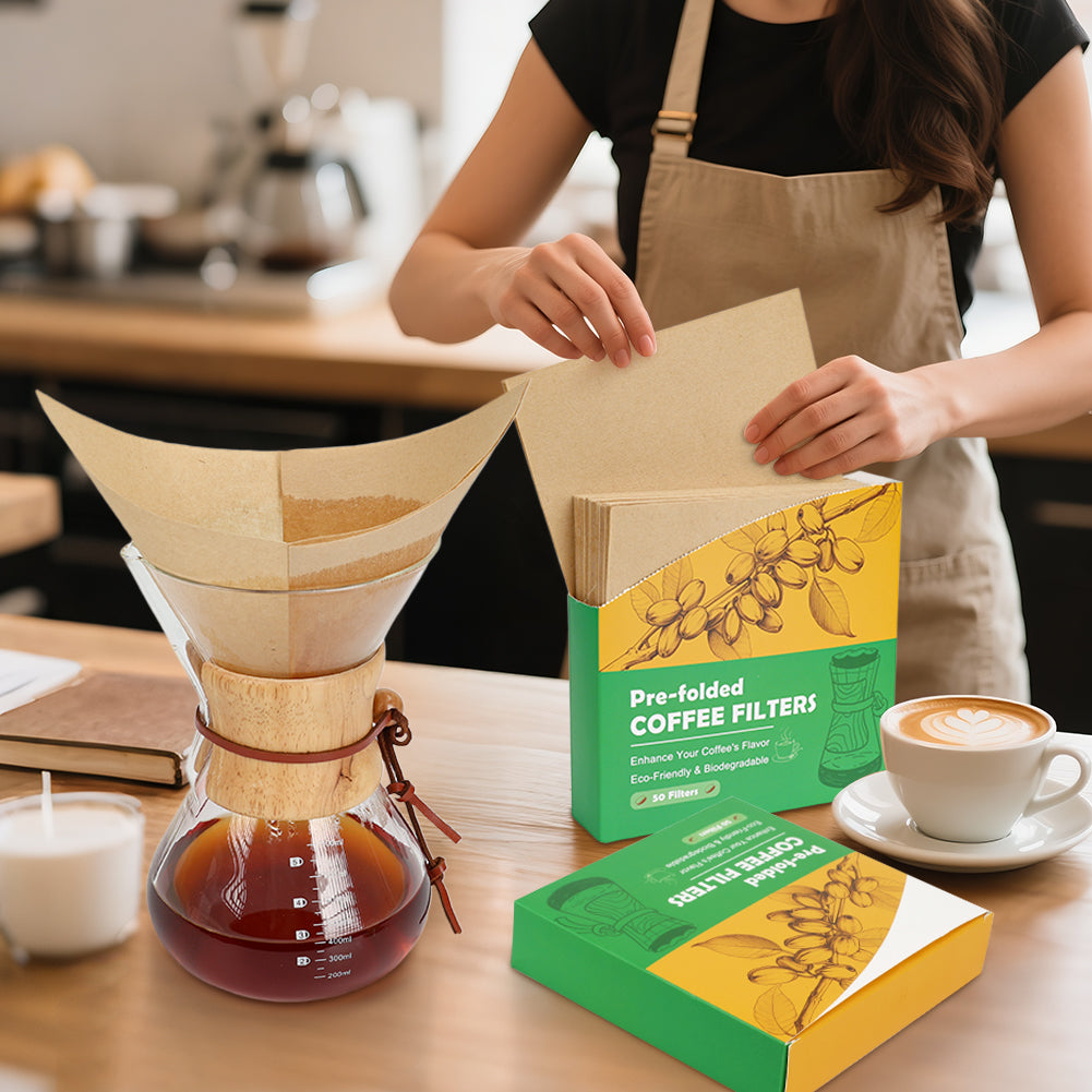 BYKITCHEN Pre-folded Pour Over Coffee Filter, Set of 100, Natural Unbleached Square Disposable Coffee Filter Papers for Pour-Over Coffee Maker Drippers and More