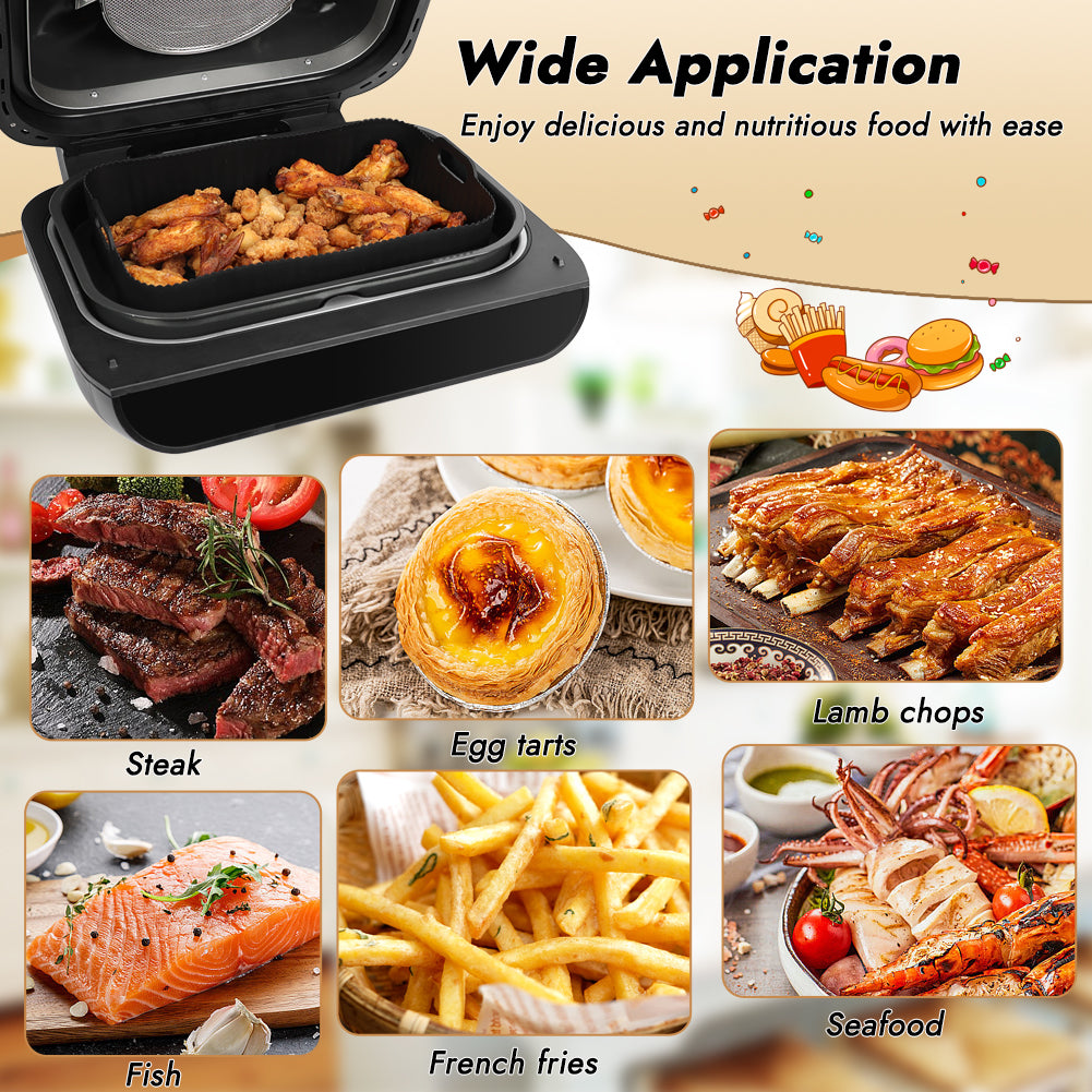 BYKITCHEN Reusable Air Fryer Silicone Liners for Ninja FG551/DG551/IG651 Foodi Smart XL Indoor Grill, Rectangle Silicone Air Fryer Liners, Ninja Foodi Grill Accessories