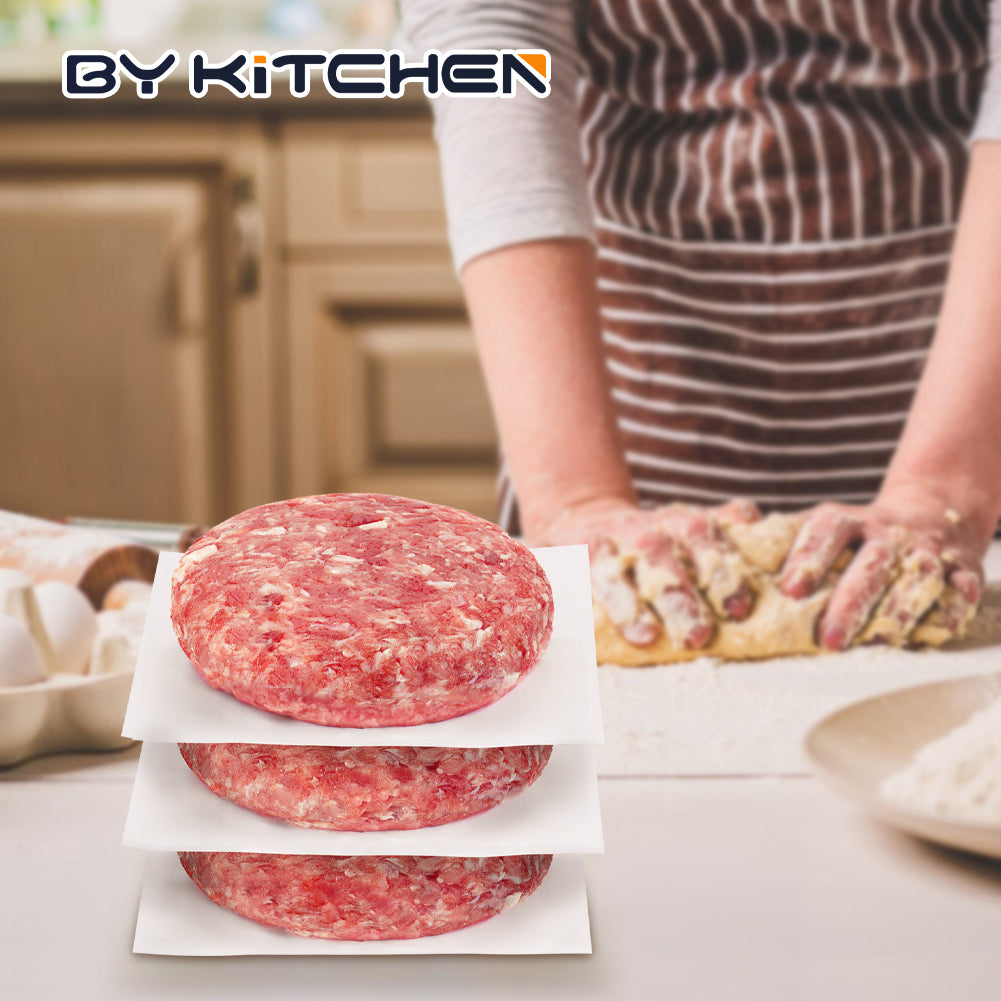BYKITCHEN Parchment Paper Squares for Burger Press, Set of 300, 7 x 7 Inch Hamburger Patty Paper, Non Stick Patty Paper for Smash Burger Press, Burger Patty Maker, Separating Freezing Burgers & More