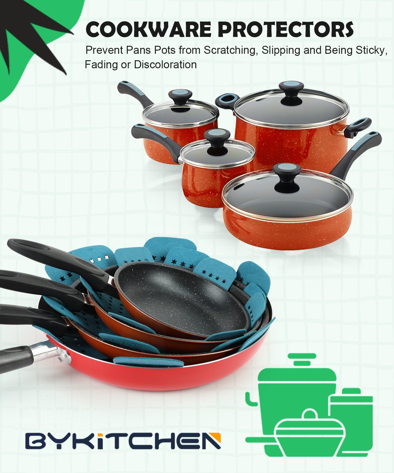 BYKITCHEN Pan Protectors for Stacking, Pan Pot Separators Pads with Stars, Felt Pot Divider Protectors for Stacking and Protecting Your Cookware(6pcs & 3 Sizes)