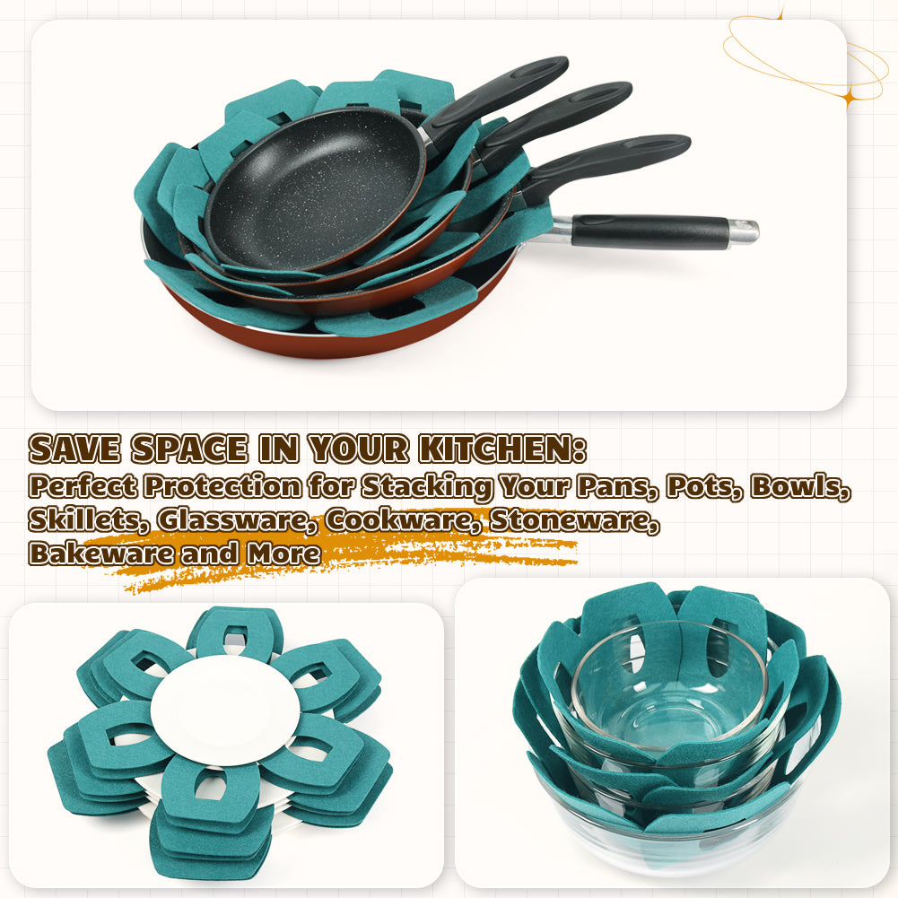BYKITCHEN Pot and Pan Protectors, Set of 12 & 3 Different Sizes, Felt Pot Separators Protectors, Pan Protectors for Stacking and Protecting Your Cookware