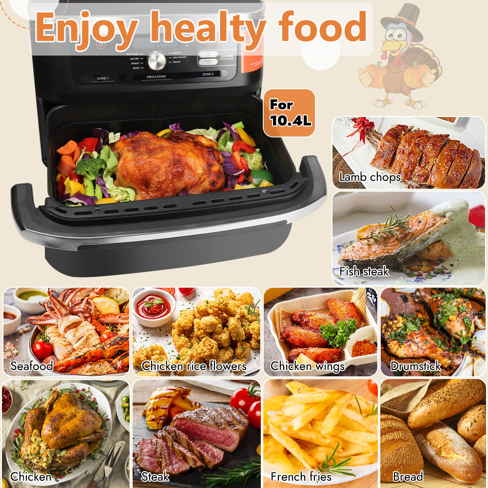 BYKITCHEN Large Air Fryer Silicone Liners for Ninja AF500UK 10.4L, Air Fryer Liners Silicone, Air Fryer Accessories for Ninja Flex Drawer 10.4Litre Megazone Basket, Reusable Airfryer Liner