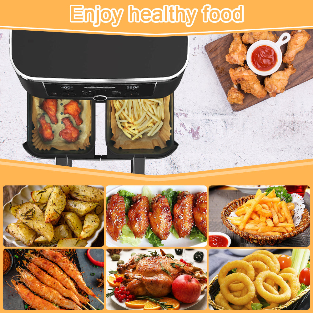 BYKITCHEN 100pcs Air Fryer Liners for Ninja Dual, Perforated Air Fryer AF300UK AF400UK Accessories, Disposable Air Fryer Paper Liner for Ninja, Salter, Tower Other Dual Zone Air Fryer