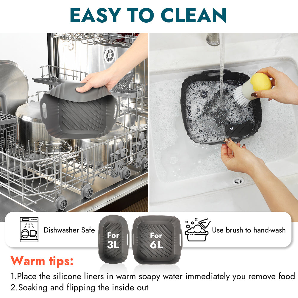 BYKITCHEN Silicone Air Fryer Liners for Phillips, 2PCS Air Fryer Accessories for Philips Dual Basket 3000 Series 9L (3L & 6L) / Tefal/Cookwise 2 Drawer Airfryer