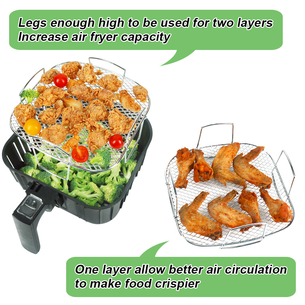 BYKITCHEN Air Fryer Racks, Square 304 Stainless Steel Air Fryer Basket, Air Fryer Grill/Shelf Rack, Air Fryer Accessories for Instant Vortex, Cosori, Tower, Gourmia Air Fryer & Oven
