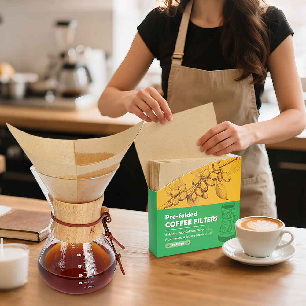BYKITCHEN Pre-folded Pour Over Coffee Filter, Natural Unbleached Square Disposable Coffee Filter Papers for Pour-Over Coffee Maker Drippers and More(Set of 50)