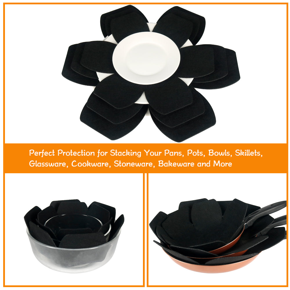 BYKITCHEN Larger & Thicker Pan Protectors, Set of 12 and 3 Different Sizes, Felt Pot Pan Separators, Pan Dividers Pads for Stacking and Protecting Your Cookware