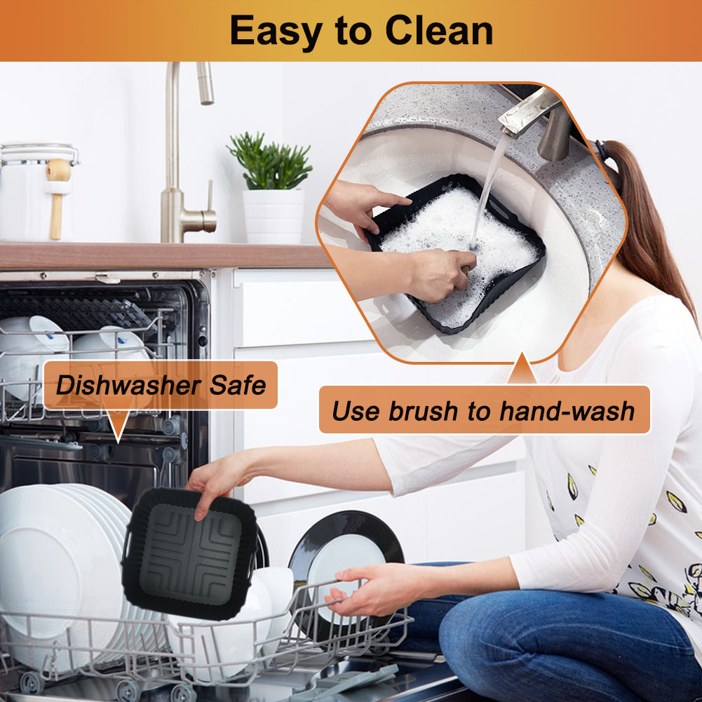 BYKITCHEN Silicone Air fryer Liner for Ninja Airfryer PRO 4.7L/Cosori 5.5L, 2PCS Airfryer Silicone Liners Square, Air Fryer Accessories for COSORI,Ninja Speedi 5.7L Air Fryer (Black)