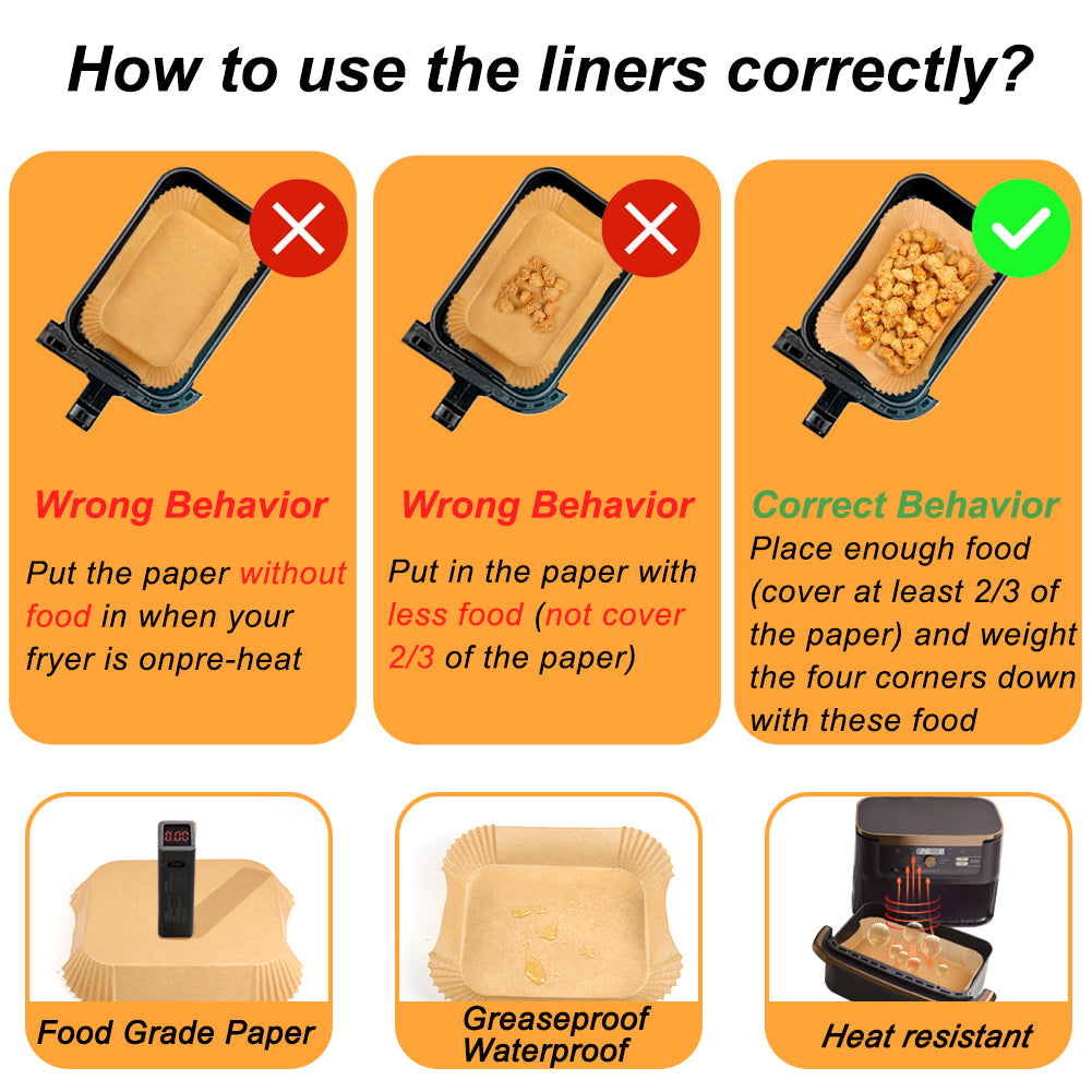 BYKITCHEN Air Fryer Liners Compatible with Ninja Foodi DZ071 7-QT/ 11-QT/Topzee 11-QT/Instant 9 QT DualZone FlexBasket Air Fryer, 100pcs Small Airfryer Dual Liners & 50pcs Large Papers for Megazone