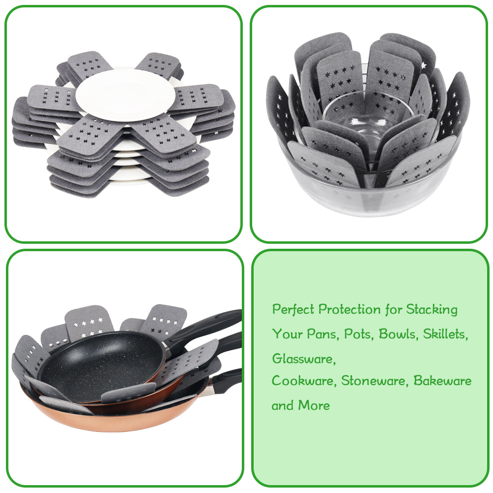 BYKITCHEN Pan Protectors with Stars, Larger & Thicker Pan Separators Protectors, Set of 9 and 3 Different Sizes, Pot Protectors for Stacking and Protecting Your Cookware