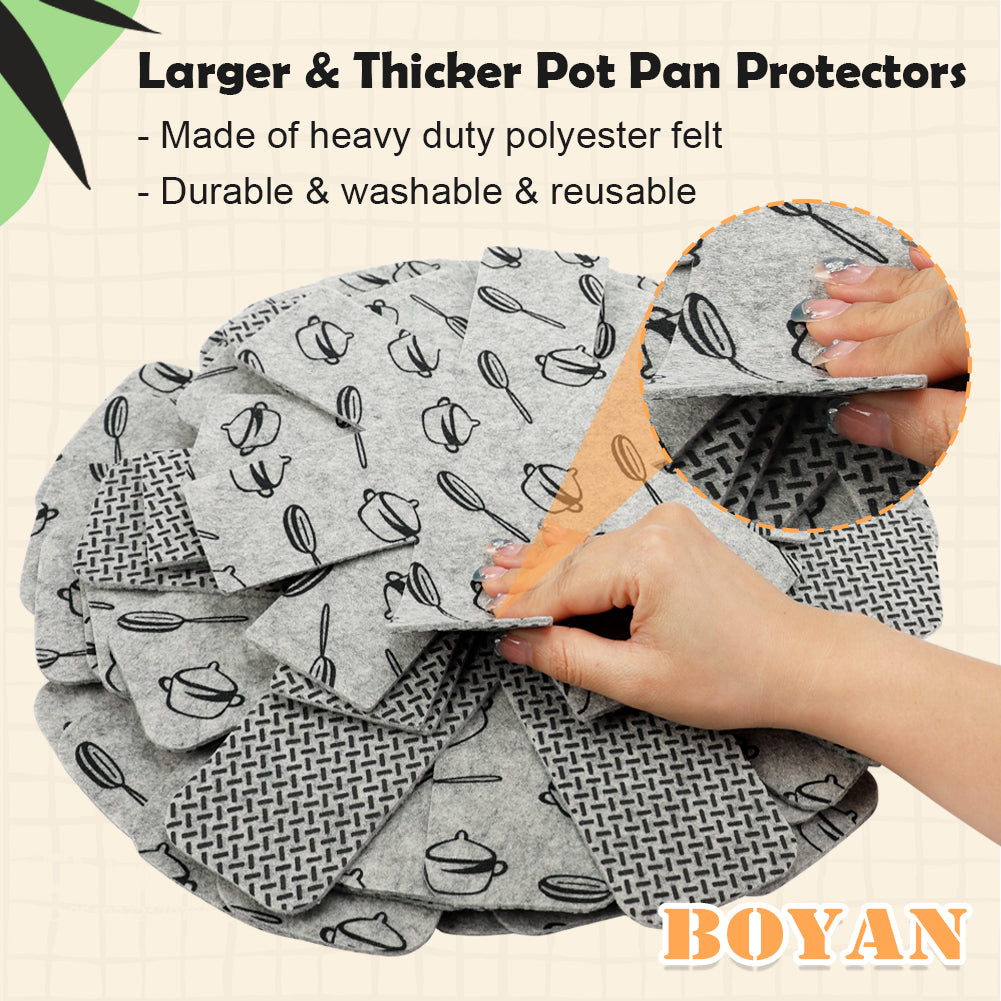 BOYAN Pot and Pan Protectors, Thicker Felt Pot Protectors for Stacking, Set of 12 & 3 Different Sizes, Cookware Accessories, Pan Separators for Stacking Skillet Fry Pan Ceramic Saucepan Glassware