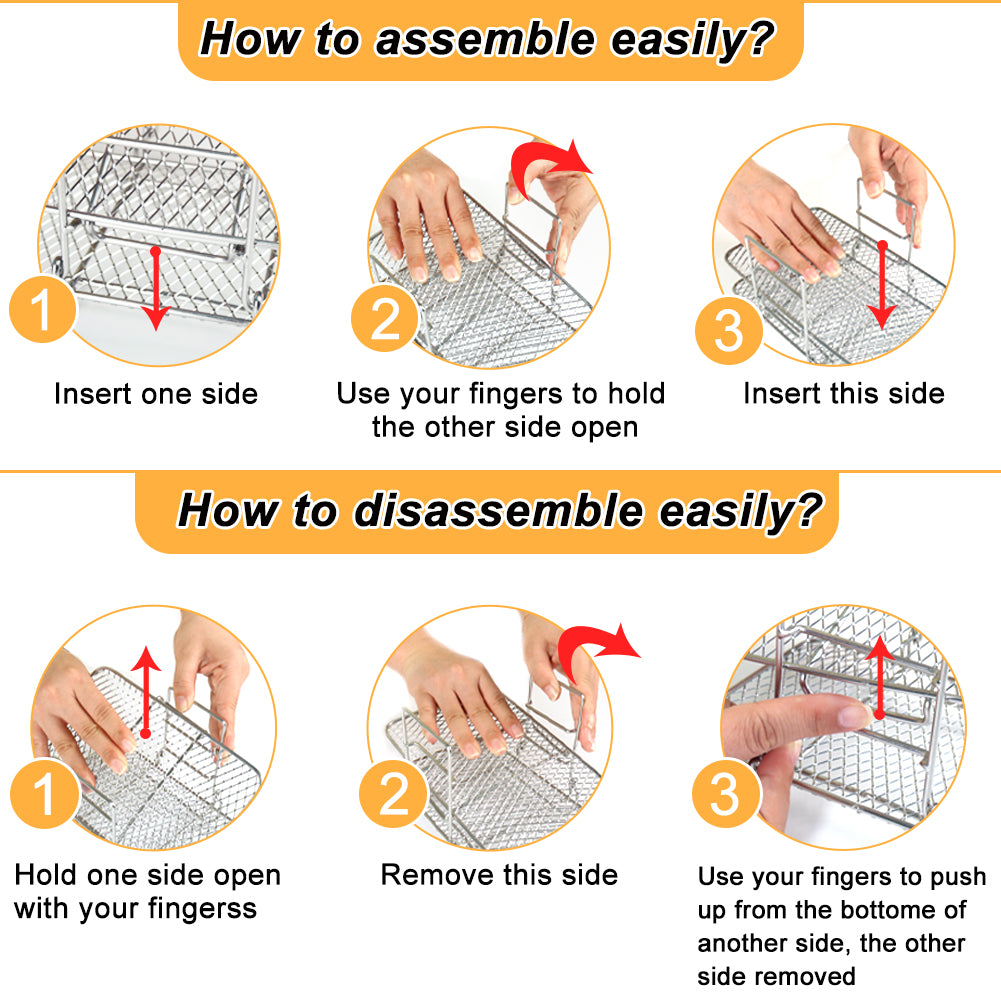 BYKITCHEN Air Fryer Racks for Ninja Dual, Three Layer Stainless Steel Cooking Rack, Air Fryer AF300UK AF400UK Accessories, Grilling Rack for Ninja/Salter/Tower/EMtronics Double Drawer Fryer