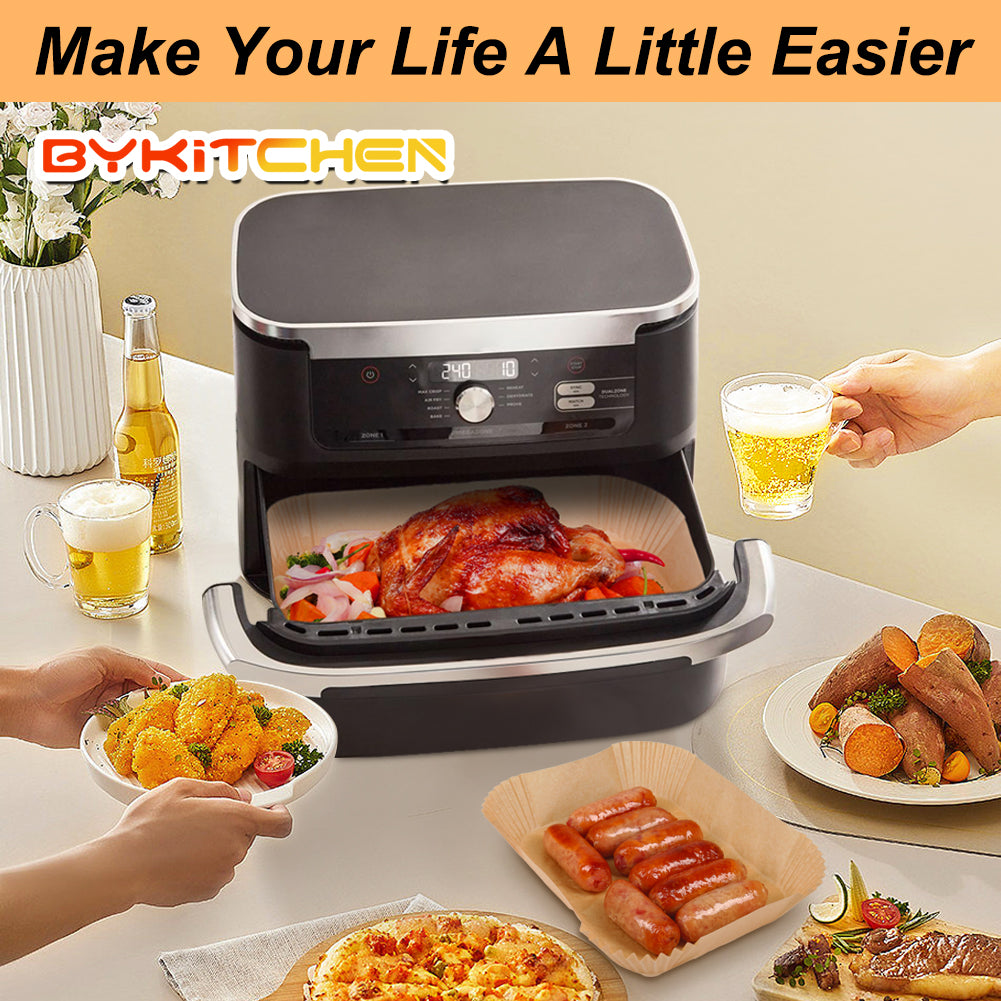 BYKITCHEN Air Fryer Liners for Ninja Foodi Flex Drawer Air Fryer AF500UK 10.4L, 150Pcs Air Fryer Accessories, Large Air Fryer Parchment Paper Liners, Also Compatible for Duronic 10L & Instant 8.5L