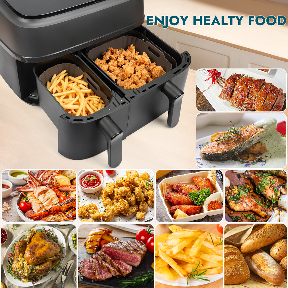 BYKITCHEN Silicone Air Fryer Liners for Phillips, 2PCS Air Fryer Accessories for Philips Dual Basket 3000 Series 9L (3L & 6L) / Tefal/Cookwise 2 Drawer Airfryer