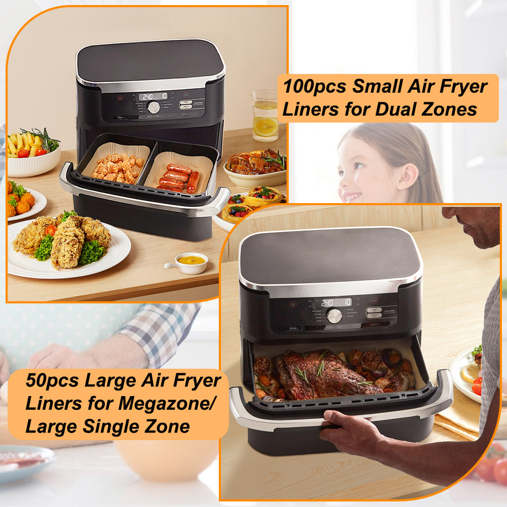 BYKITCHEN Air Fryer Liners for Ninja Foodi Flex Drawer Air Fryer AF500UK 10.4L, 150Pcs Air Fryer Accessories, Large Air Fryer Parchment Paper Liners, Also Compatible for Duronic 10L & Instant 8.5L