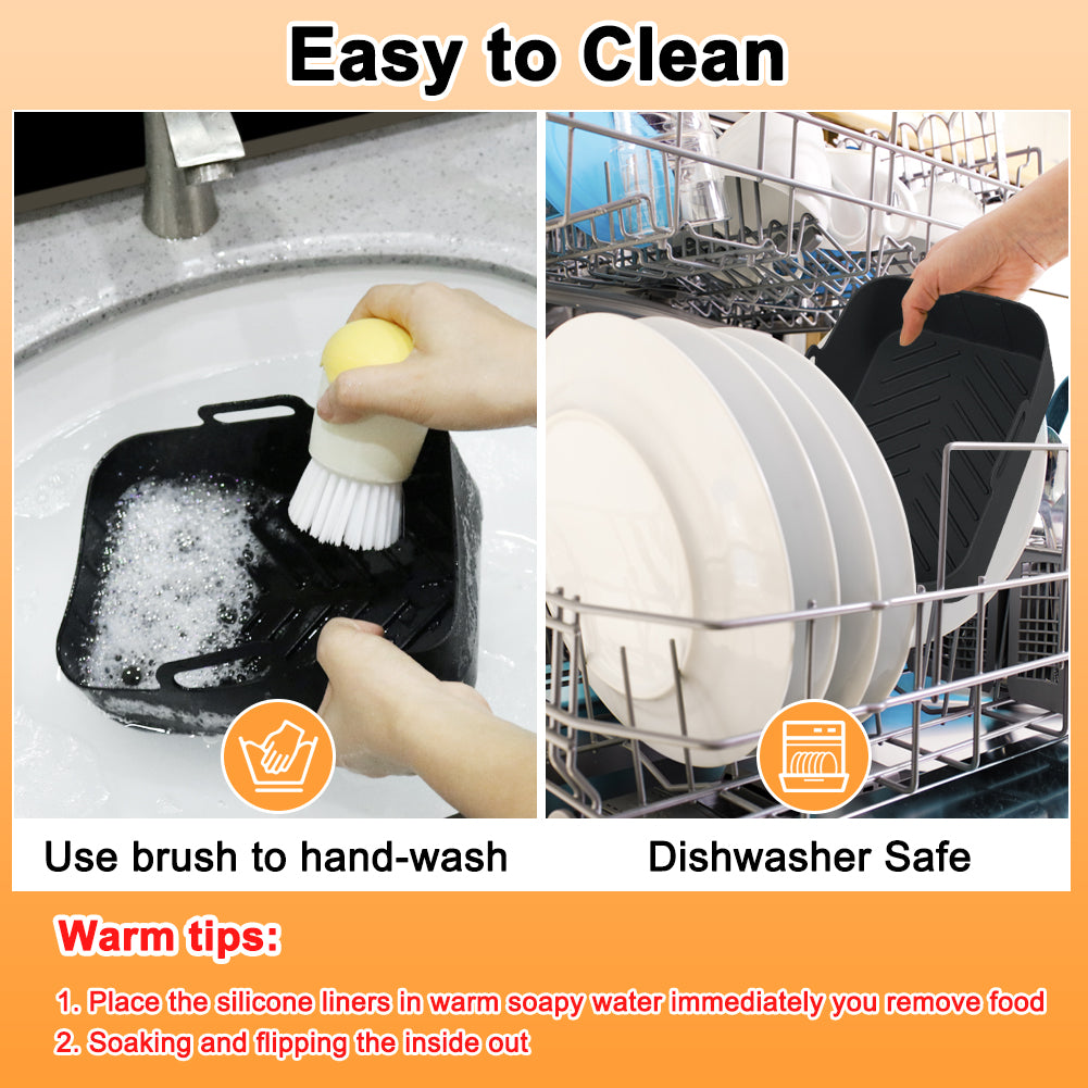 BYKITCHEN Air Fryer Silicone Liner for Ninja Dual AF400UK/AF451UK/TOWER T17088/Instant Vortex 8.5L, 2PCS Large Thicken Air Fryer Accessories for Salter/Devology Double Basket 9L/9.5L Air Fryer