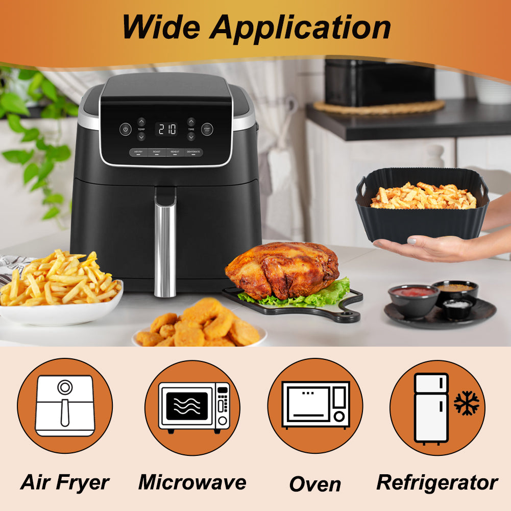 BYKITCHEN Air Fryer Silicone Liners for Ninja Air Fryer Pro 5 QT AF141, Ninja AG301, Cosori 5QT/6QT & Other 4.5-6.5 QT Airfryer, 8.5in Square Air Fry Liners, Airfryer Accessories(Set of 2)