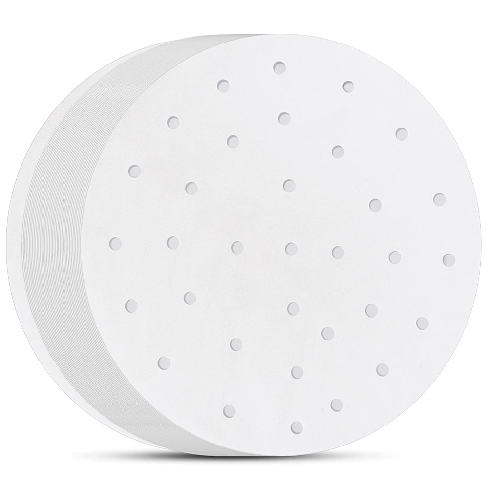 9 Inch Air Fryer Liners, Set of 100, 7/7.5/8/8.5/10inch Steaming Paper Available, Perforated Parchment Paper for Ninja Foodi Air Fryer, Steaming Basket and More