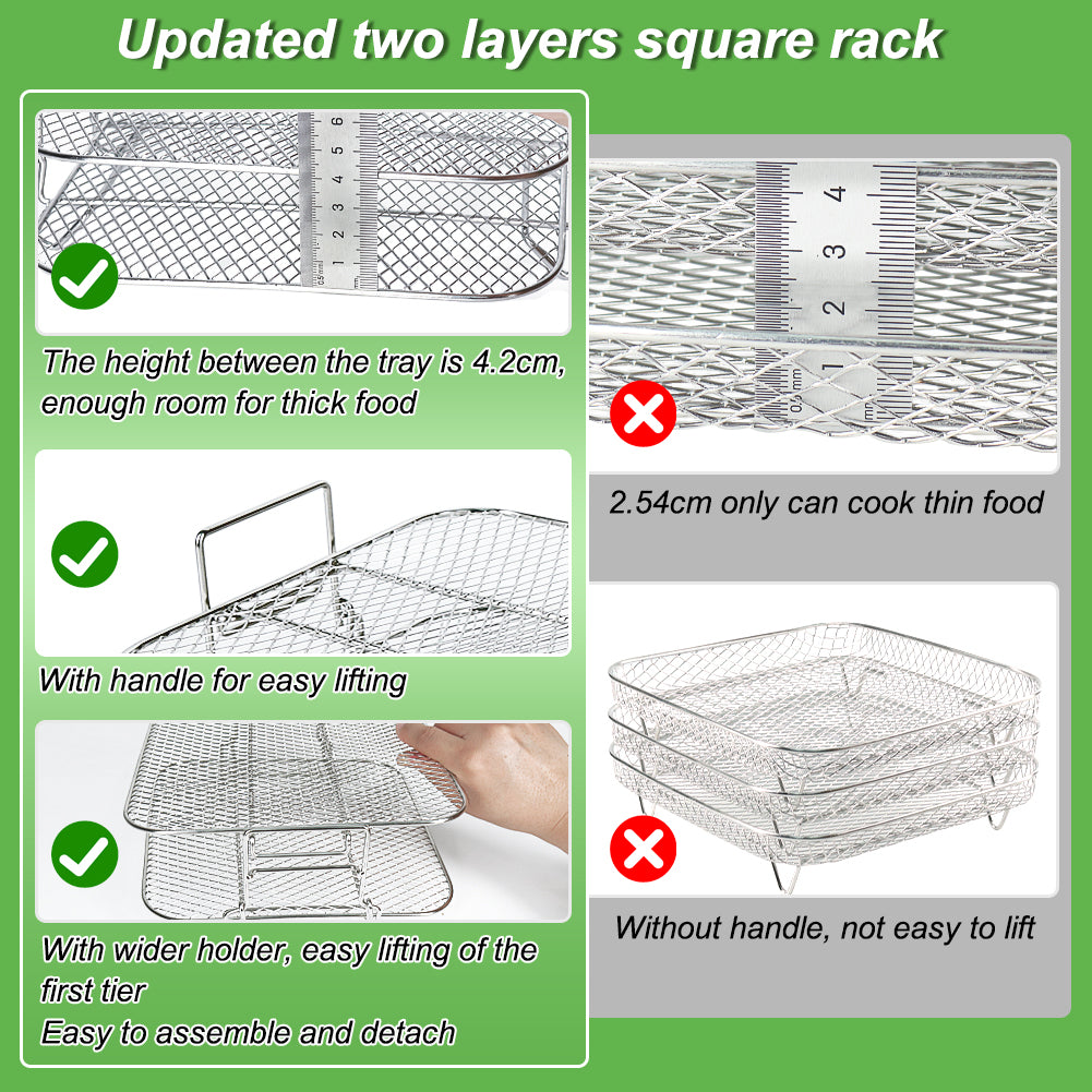 BYKITCHEN Air Fryer Racks, Square 2 Tier Air Fryer Grill/Shelf Rack, Air Fryer Accessories for Cosori XXL 5.5L, Instant Vortex 5.7L/Plus 8.5L, Tefal EasyFry 6.2L/ 6.5L, Gourmia Air Fryer & Tower Oven