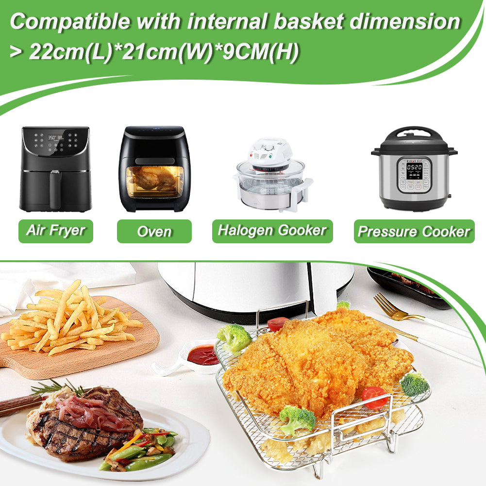 BYKITCHEN Air Fryer Racks, Square 2 Tier Air Fryer Grill/Shelf Rack, Air Fryer Accessories for Cosori XXL 5.5L, Instant Vortex 5.7L/Plus 8.5L, Tefal EasyFry 6.2L/ 6.5L, Gourmia Air Fryer & Tower Oven