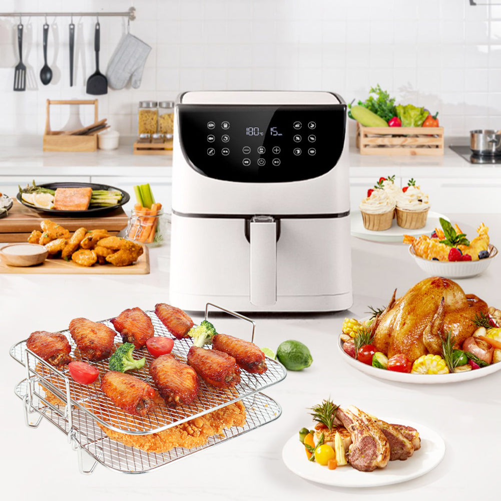 BYKITCHEN Air Fryer Racks, Square 2 Tier Air Fryer Grill/Shelf Rack, Air Fryer Accessories for Cosori XXL 5.5L, Instant Vortex 5.7L/Plus 8.5L, Tefal EasyFry 6.2L/ 6.5L, Gourmia Air Fryer & Tower Oven