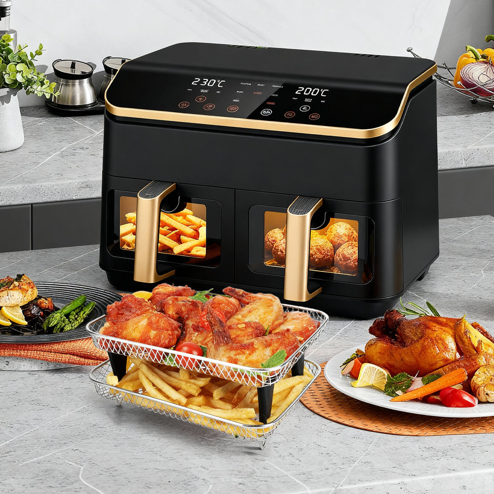 BYKITCHEN Enlarged Air Fryer Accessories for Ninja Foodi Max AF400UK 9.5L & COSORI Dual 8.5L, 3-Tier Stacking Rack with 8 Silicone Feet, Grill Rack for EMtronics/Cuisinart Dual Basket Air Fryers