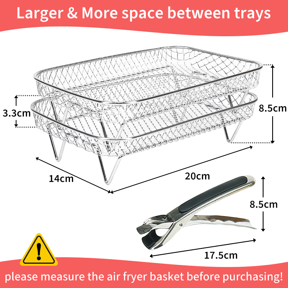 BYKITCHEN Air Fryer Racks, Large 304 Stainless Steel Rack with Clip, Air Fryer Accessories for Ninja Dual AF400UK/AF451UK 9.5L/Tower/Instant Vortex/EMtronics Double Drawer Fryers (2 Layers)