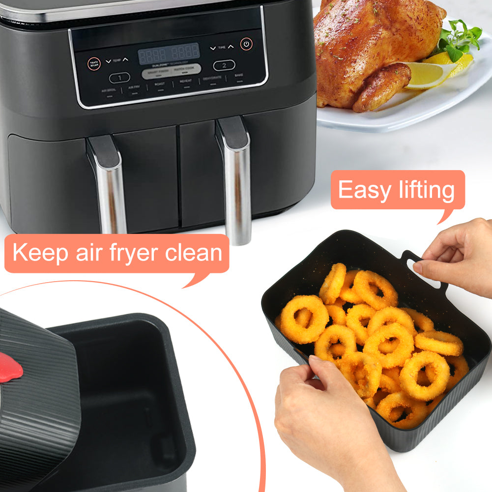 BYKITCHEN Silicone Air Fryer Liners for Ninja Dual 9.5L/Tower 9L/Instant Vortex/Salter, Large Air Fryer Accessories for Ninja AF451UK/AF400UK/EMtronics/Devology & Other 2 Drawer Air Fryer