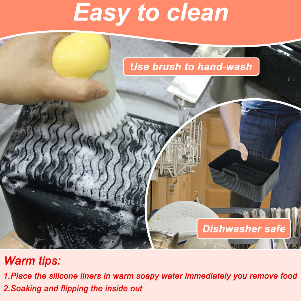 BYKITCHEN Silicone Air Fryer Liners for Ninja Dual 9.5L/Tower 9L/Instant Vortex/Salter, Large Air Fryer Accessories for Ninja AF451UK/AF400UK/EMtronics/Devology & Other 2 Drawer Air Fryer