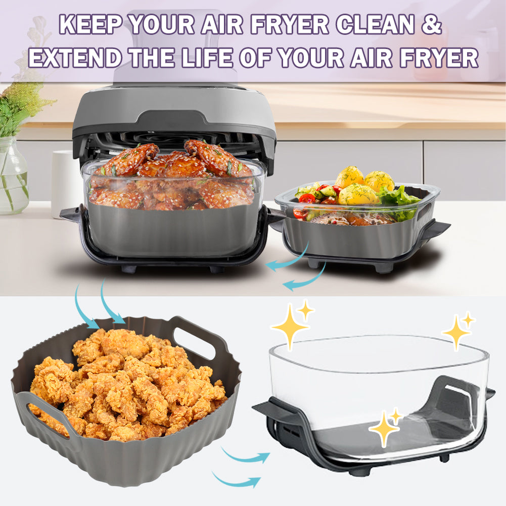 BYKITCHEN Air Fryer Silicone Liners for Ninja CRISPi/Crispy Portable Glass Air Fryer UK 3.8L & 1.4L, Silicone Airfryer Liners for Crispy Fryers, Accessories for Ninja Crisper FN101UK