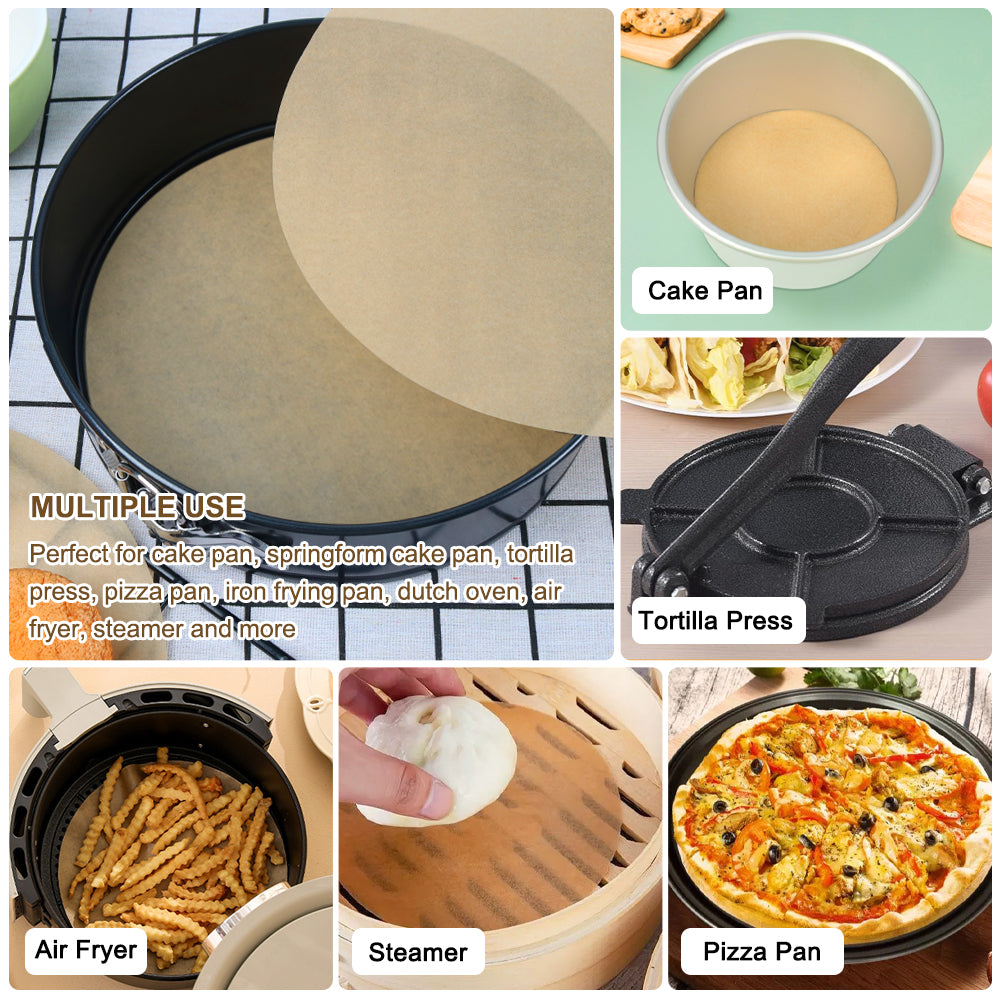 BYKITCHEN 10 Inch Parchment Paper Rounds for Baking, Non Stick Pre-cut Parchment Sheets for Tortilla Press, Quesadilla Maker, Pizza Pan, Cake Pan, Springform Pan and More(Set of 100)