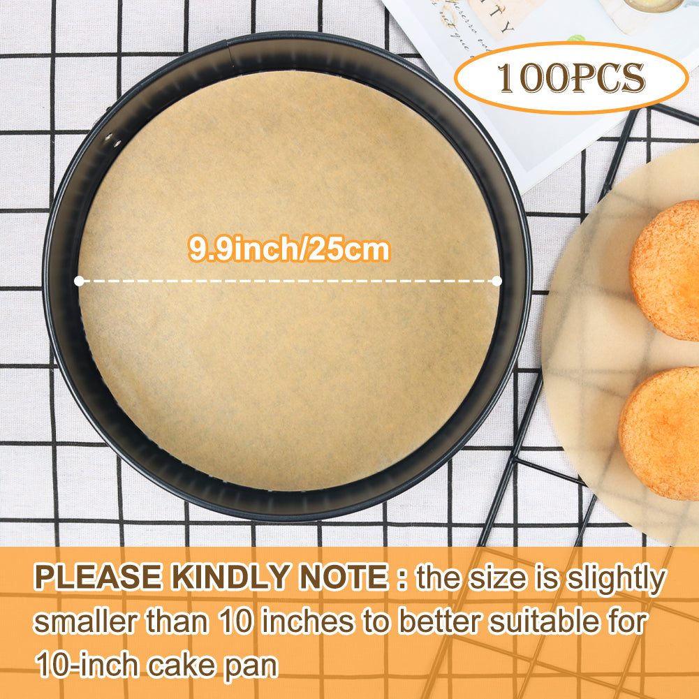 BYKITCHEN 10 Inch Parchment Paper Rounds for Baking, Non Stick Pre-cut Parchment Sheets for Tortilla Press, Quesadilla Maker, Pizza Pan, Cake Pan, Springform Pan and More(Set of 100)