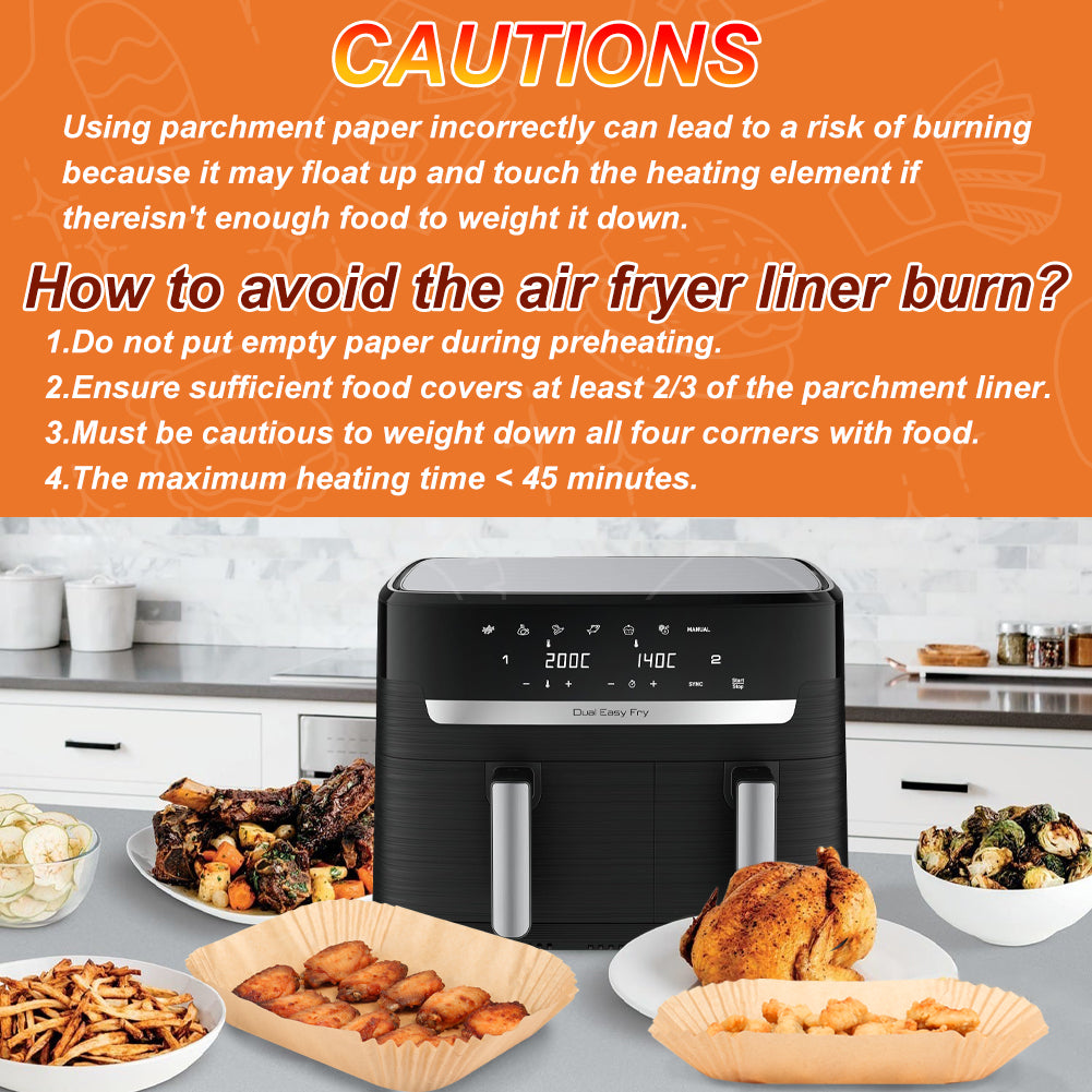 BYKITCHEN Air Fryer Liners for Tefal 5.2L & 3.1L Dual Air Fryer, Disposable Paper Liners, Air Fryer Accessories for Tower/Lakeland/Salter and Other Large & Small 2 Drawer Basket Air Fryer (100PCS)