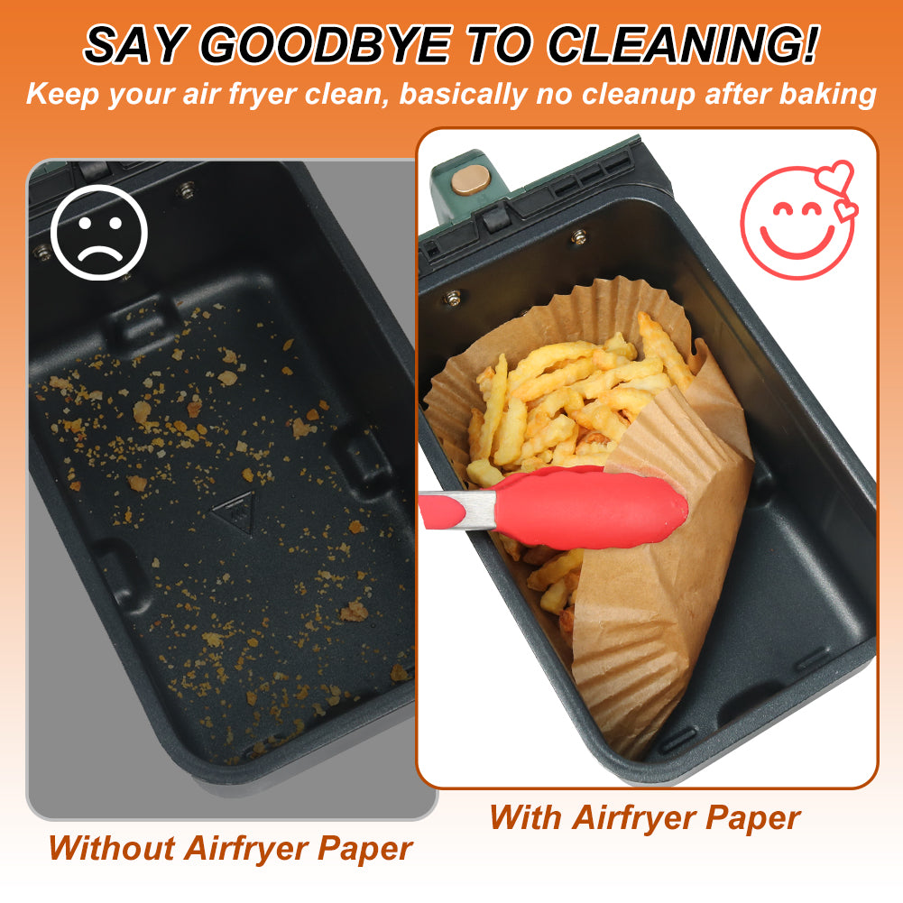 BYKITCHEN Air Fryer Liners for Tefal 5.2L & 3.1L Dual Air Fryer, Disposable Paper Liners, Air Fryer Accessories for Tower/Lakeland/Salter and Other Large & Small 2 Drawer Basket Air Fryer (100PCS)