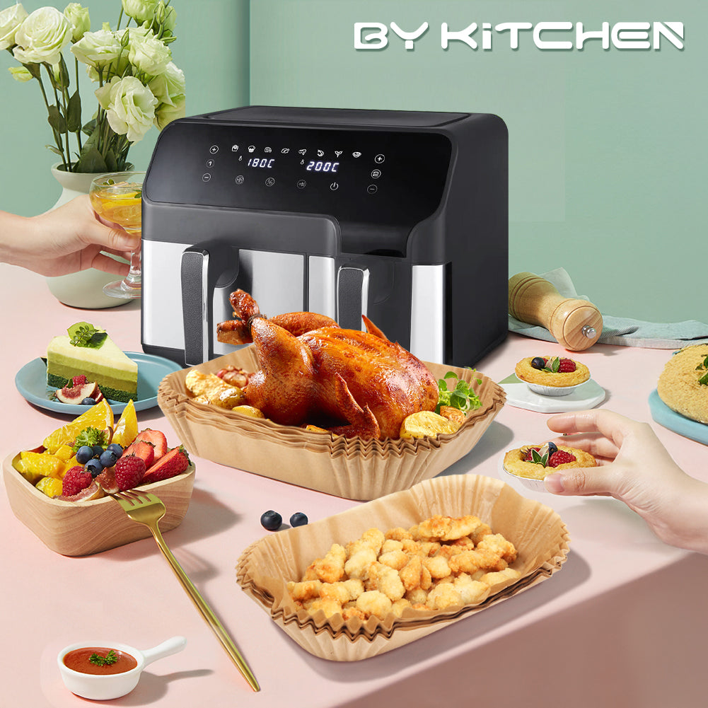 BYKITCHEN Air Fryer Liners for Philips Dual Air Fryer 3L & 6L, Tefal 5.2L & 3.1L, Cookwise 3L & 6L, Lakeland/Salter Dual Air Fryer (150PCS)