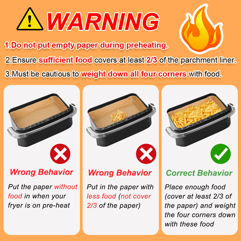 BYKITCHEN Air Fryer Liners for Ninja AF500UK AF500UKCP 10.4L, 100Pcs Air Fryer Accessories for Ninja Flex Drawer Megazone, Compatible for Duronic 10L /Instant 8.5L, Extra Large Parchemnt Paper Liners