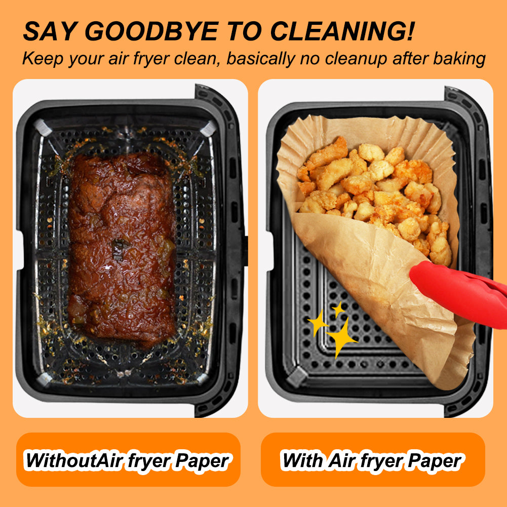 BYKITCHEN Air Fryer Liners for Ninja AF500UK AF500UKCP 10.4L, 100Pcs Air Fryer Accessories for Ninja Flex Drawer Megazone, Compatible for Duronic 10L /Instant 8.5L, Extra Large Parchemnt Paper Liners