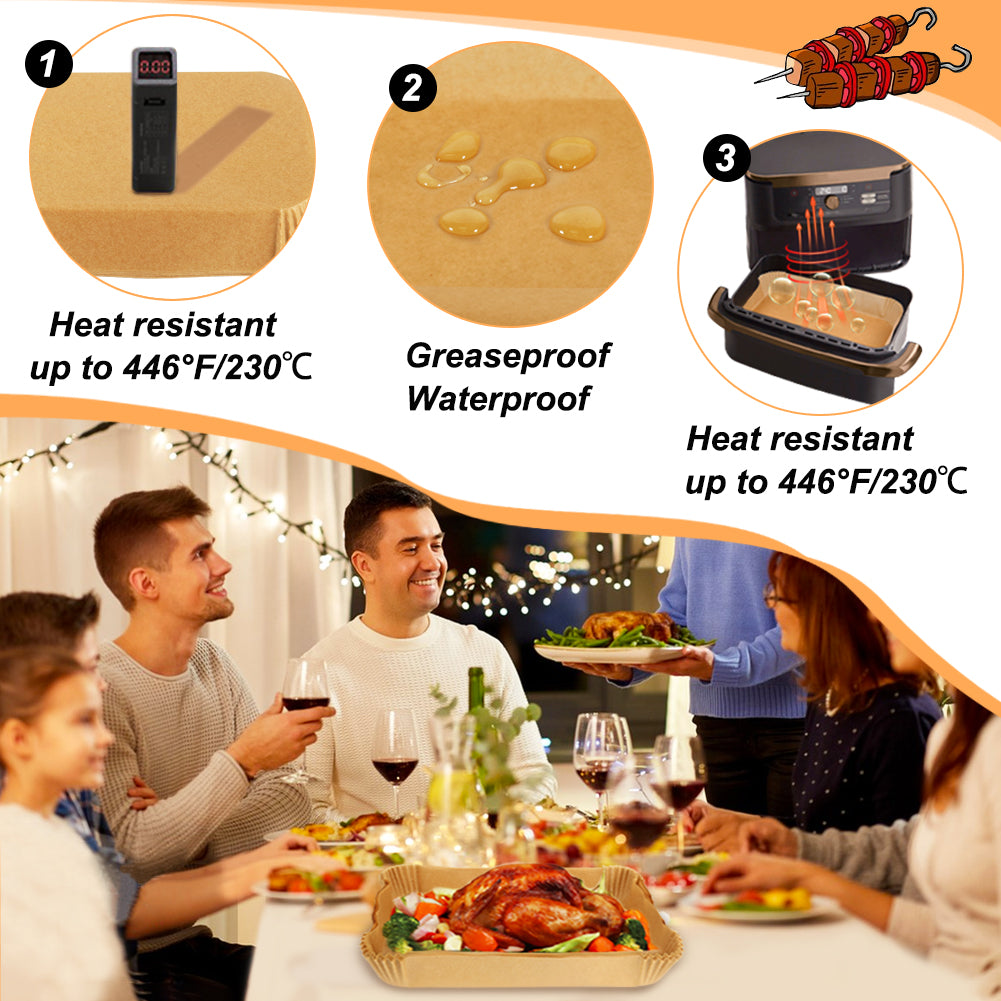 BYKITCHEN Air Fryer Liners for Ninja AF500UK AF500UKCP 10.4L, 100Pcs Air Fryer Accessories for Ninja Flex Drawer Megazone, Compatible for Duronic 10L /Instant 8.5L, Extra Large Parchemnt Paper Liners