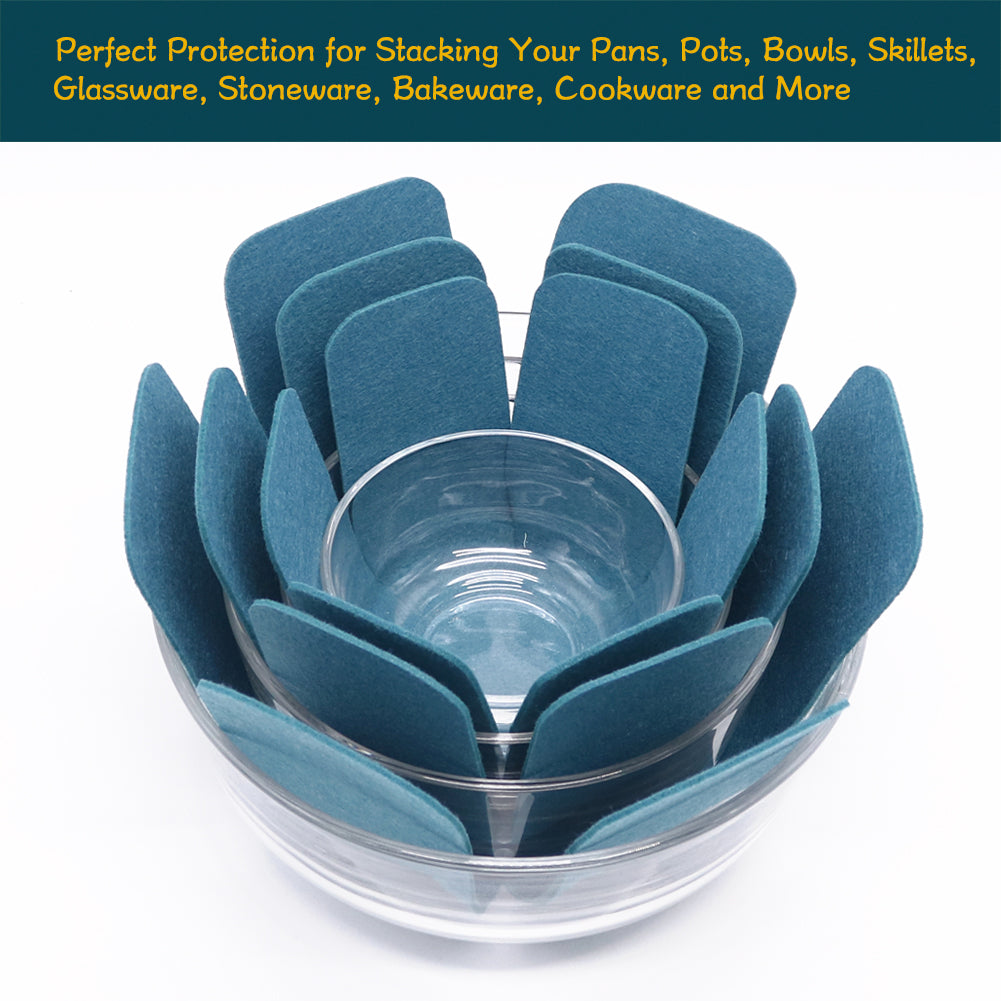 Pan Pot Protectors, Larger & Thicker Felt Pan Protector, Gray/Orange/Cyan Pan Protectors Optional, 3 Different Sizes, 12 Pcs Pot Separator Pads for Protecting and Stacking Your Cookware(Cyan)