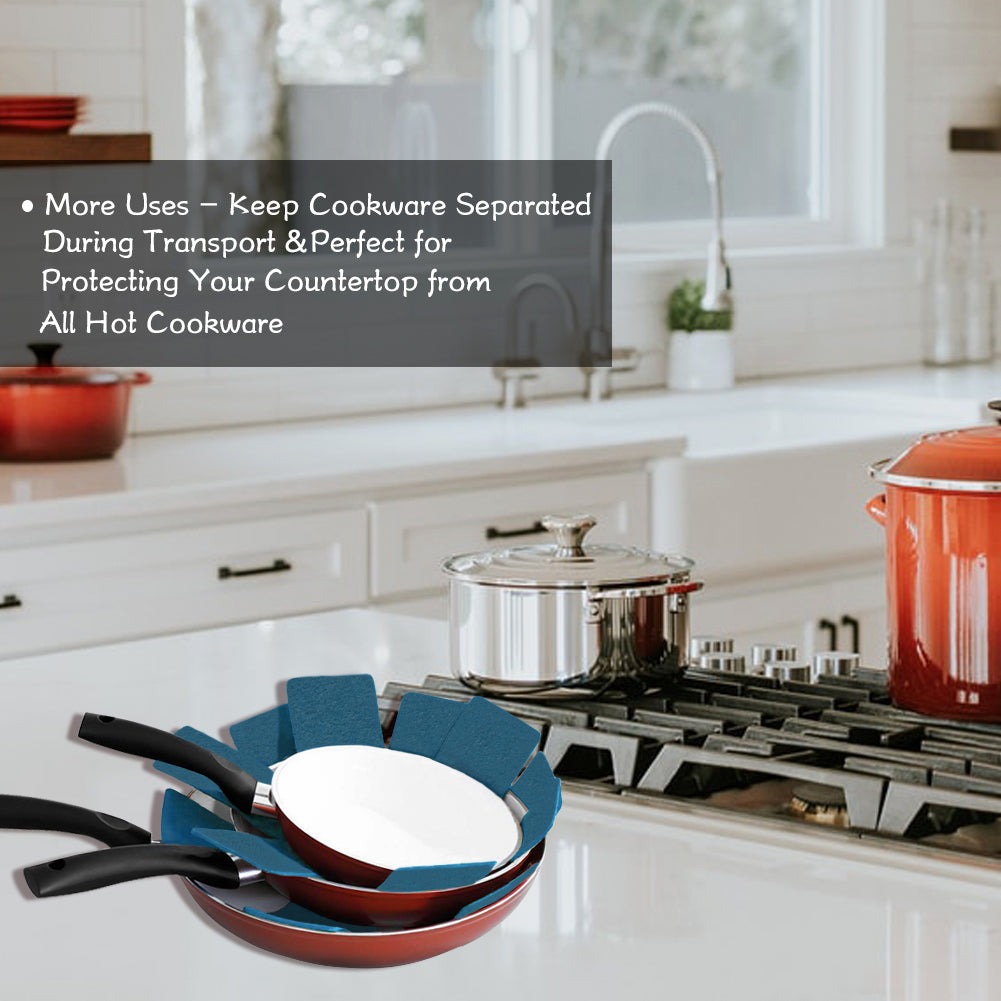 Pan Pot Protectors, Larger & Thicker Felt Pan Protector, Gray/Orange/Cyan Pan Protectors Optional, 3 Different Sizes, 12 Pcs Pot Separator Pads for Protecting and Stacking Your Cookware(Cyan)