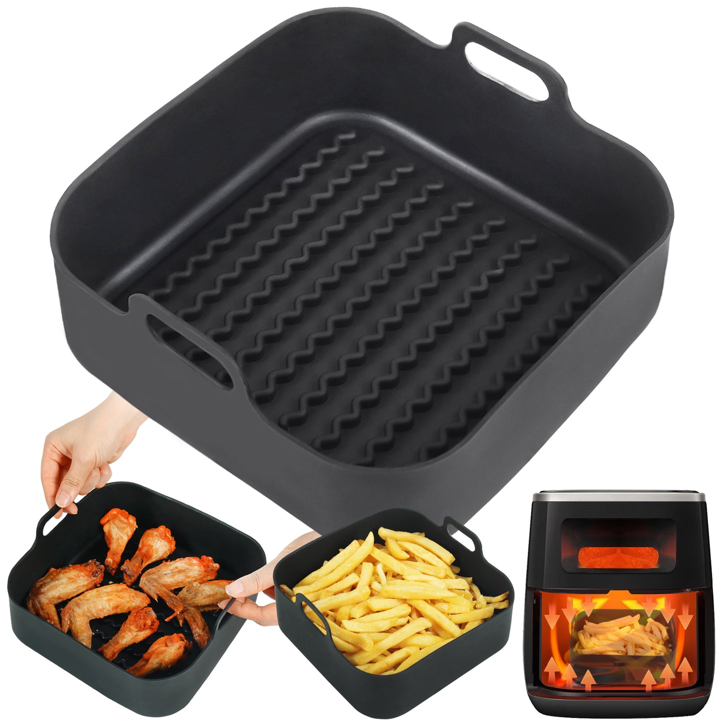 BYKITCHEN Air Fryer Liner Silicone, 8 Inch Thick Reusable Air Fryer Liner, Square Liner for Air Fryer Basket, Air Fryer Accessories for COSORI, Ninja Speedi, Instant vortex, Gourmia Air Fryer