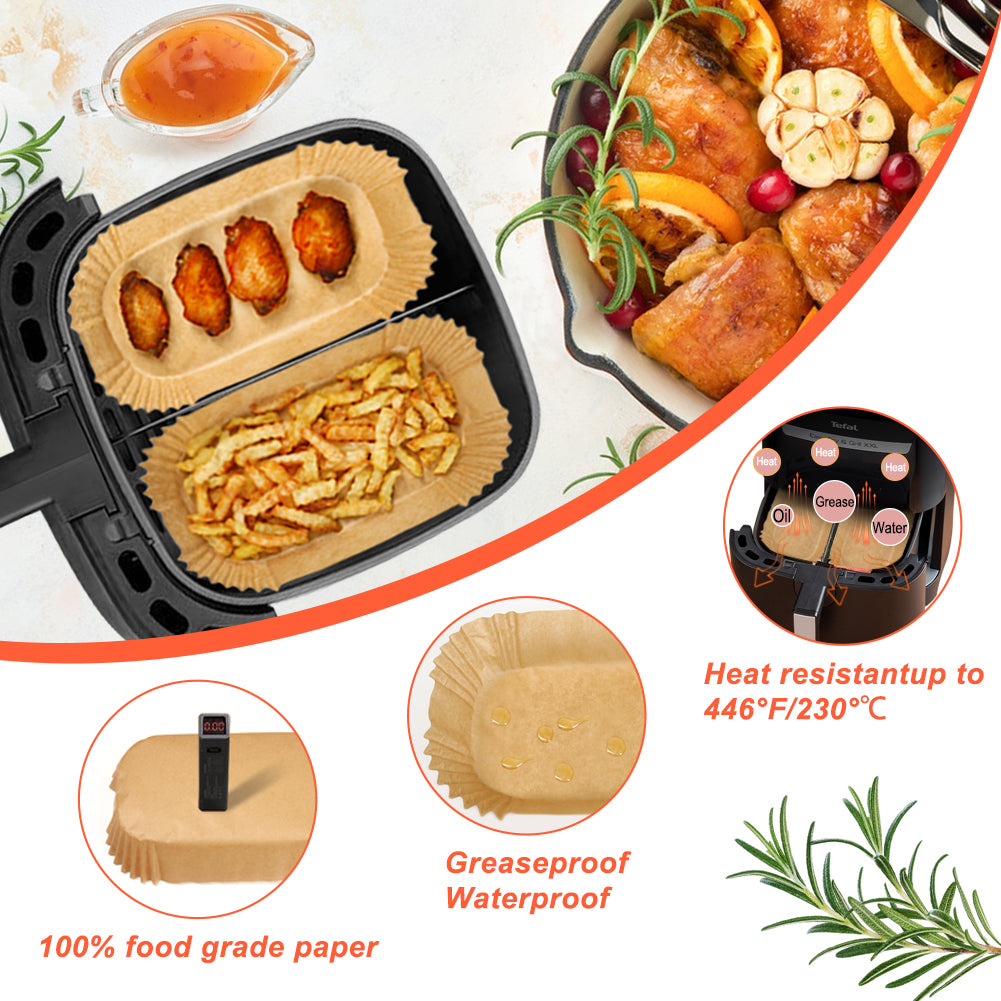 BYKITCHEN 150pcs Air Fryer Liners for Tefal Easy Fry 6.5L or 3.25L x2 Dual Air Fryer, Paper Liners Disposable, Air Fryer Accessories for Tefal Flexi Drawer Air Fryer EY801827