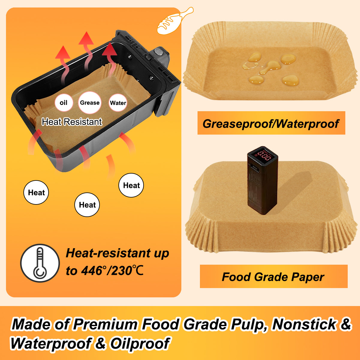 BYKITCHEN Air Fryer Liners for Ninja Dual Air Fryer, Set of 120, Rectangle Disposable Air Fryer Liners Compatible with Ninja DZ201/DZ401/DZ550/SL401, Instant Vortex and Other DualZone Airfryer