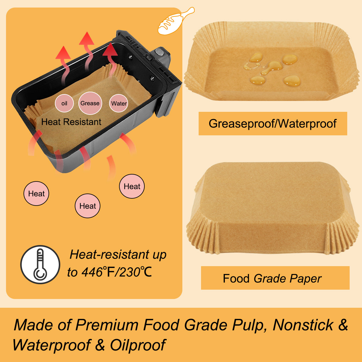 BYKITCHEN Air Fryer Liners for Ninja Dual, Air Fryer Accessories, Disposable Air Fryer Parchment Paper Liner, Compatible with Ninja AF300UK AF400UK, Salter and Other Dual Zone Air Fryer (50pcs)