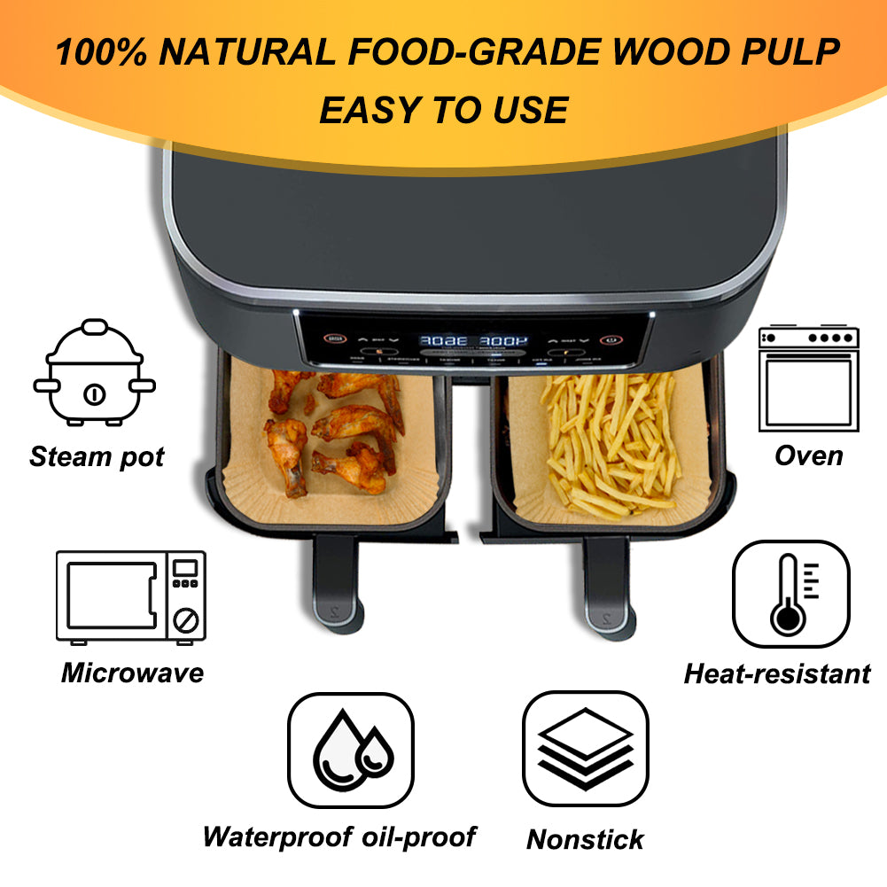 BYKITCHEN Air Fryer Liners for Ninja Dual Air Fryer, Set of 120, Rectangle Disposable Air Fryer Liners Compatible with Ninja DZ201/DZ401/DZ550/SL401, Instant Vortex and Other DualZone Airfryer