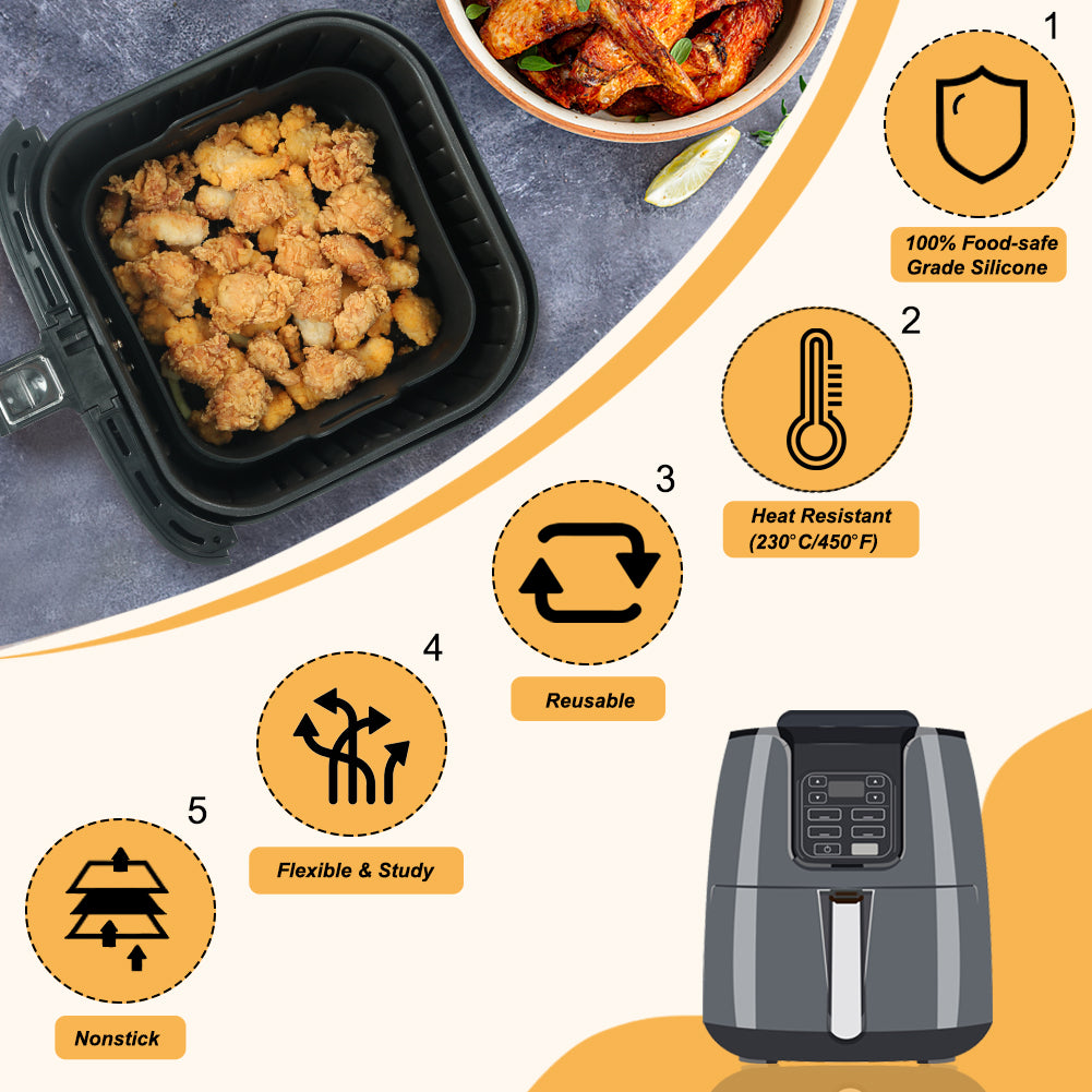 BYKITCHEN Air Fryer Liner Silicone, 8 Inch Thick Reusable Air Fryer Liner, Square Liner for Air Fryer Basket, Air Fryer Accessories for COSORI, Ninja Speedi, Instant vortex, Gourmia Air Fryer