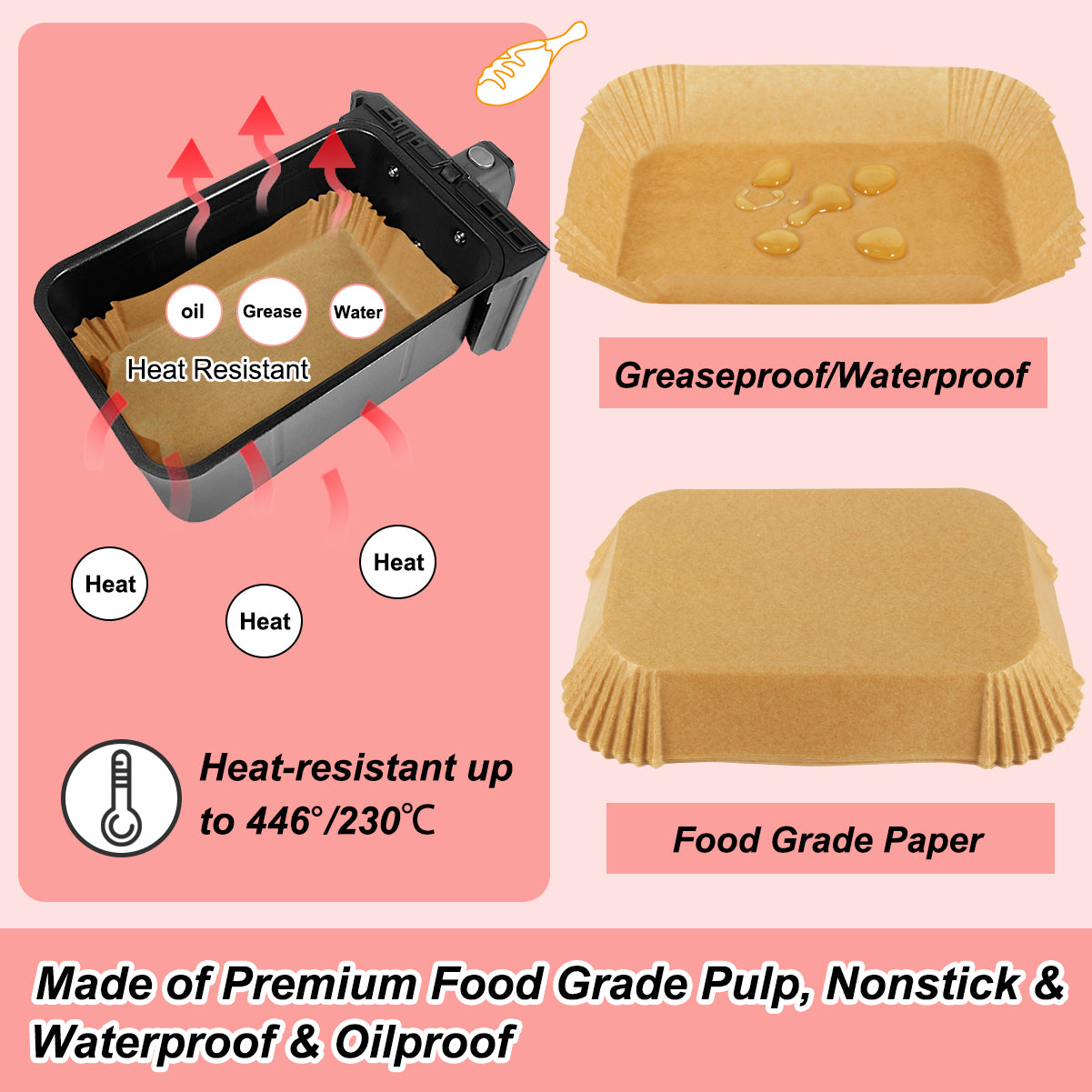 BYKITCHEN 150 PCS Air Fryer Liners for Ninja Dual, Air Fryer Accessories for AF300UK/AF400UK, Rectangle Parchment Paper for Ninja Foodi,Tower, Salter and Other 7.6L to 9.5L Dual Zone Air Fryer