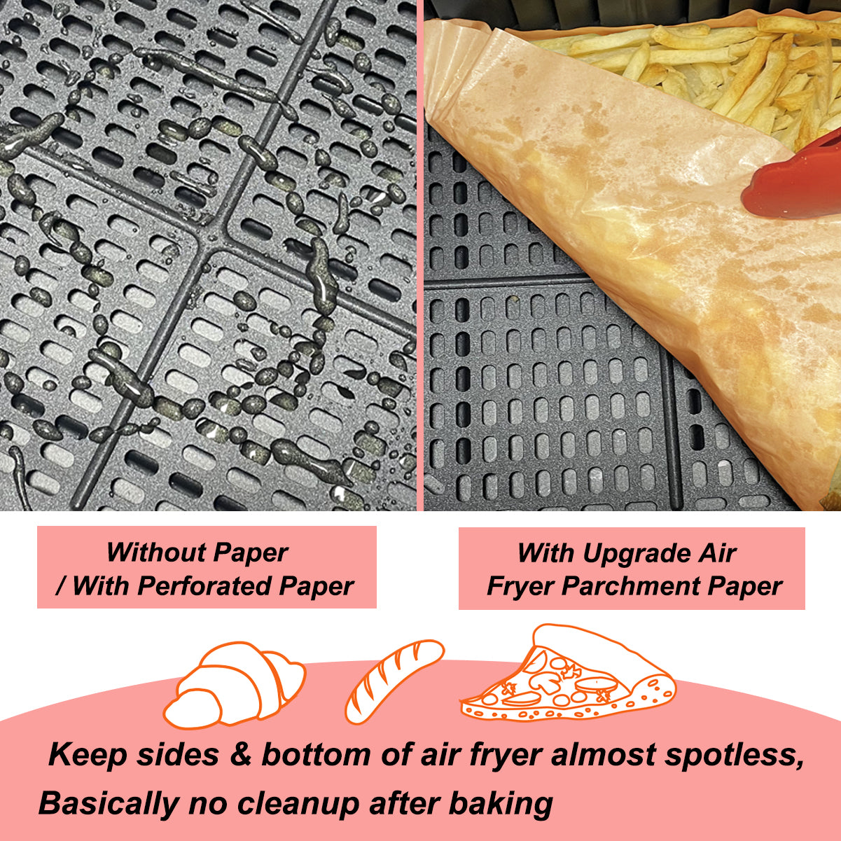 BYKITCHEN 100pcs Air Fryer Liners for Ninja Dual, Air Fryer AF300UK AF400UK Accessories, Disposable Air Fryer Parchment Paper Liner, Compatible with Ninja, Salter, Tower and Other Dual Zone Air Fryer