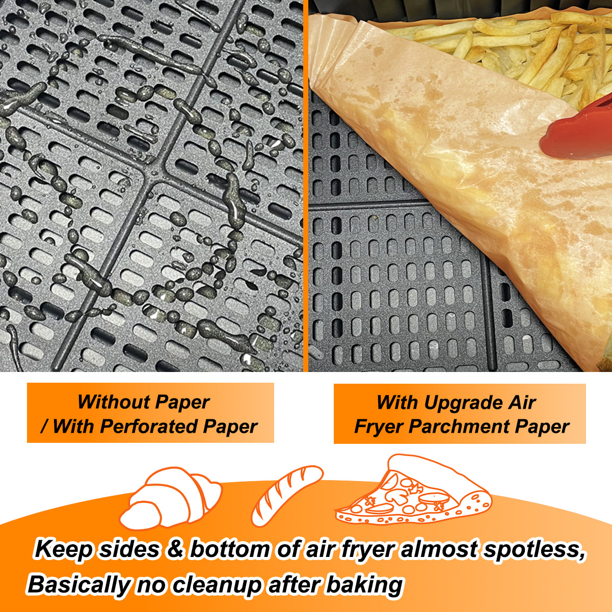 BYKITCHEN 200 PCS Air Fryer Liners for Tower 9L / Ninja Dual 9.5L/Instant Vortex/Salter, Air Fryer Accessories for AF300UK 7.6L/AF400UK/AF451UK/EMtronics/Devology & Other 2 Drawer Air Fryer