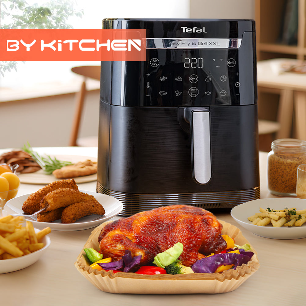BYKITCHEN 150pcs Air Fryer Liners for Tefal Easy Fry 6.5L or 3.25L x2 Dual Air Fryer, Paper Liners Disposable, Air Fryer Accessories for Tefal Flexi Drawer Air Fryer EY801827